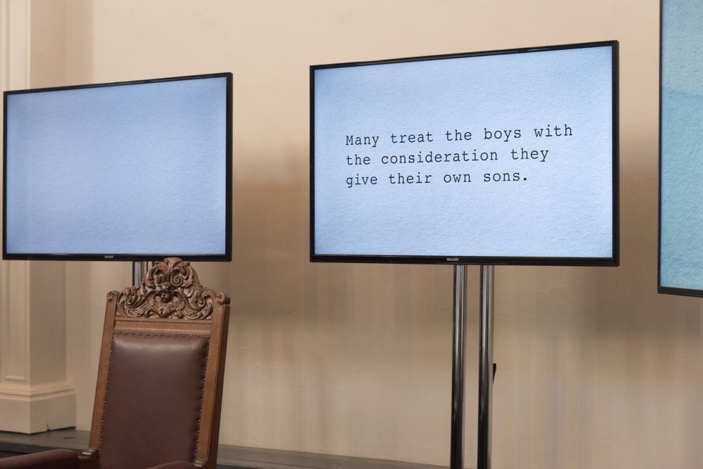 05. The Trial_ 4 Channel Synced Video _ Sound Installation, Old Courtroom, Kilmainham Goal Museum, Dublin 8. 2018. Artist. Sinead McCann_